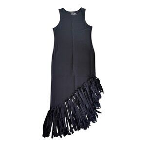 Eva Varro Black Fringe Double Layered Tank Dress Flattering Fit Sz M Sexy EUC